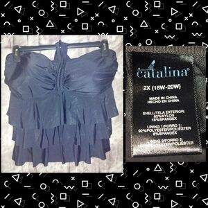 Catalina brand Rich Black Halter Tiered Swim Bikini Top Sz 2X(18/20W)